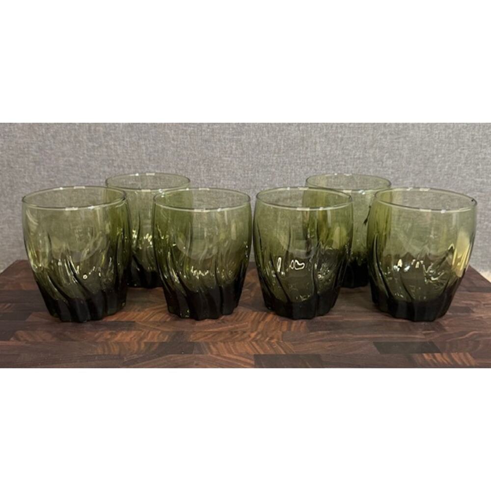 Vintage Anchor Hocking Avocado Green Glass Set of Six
